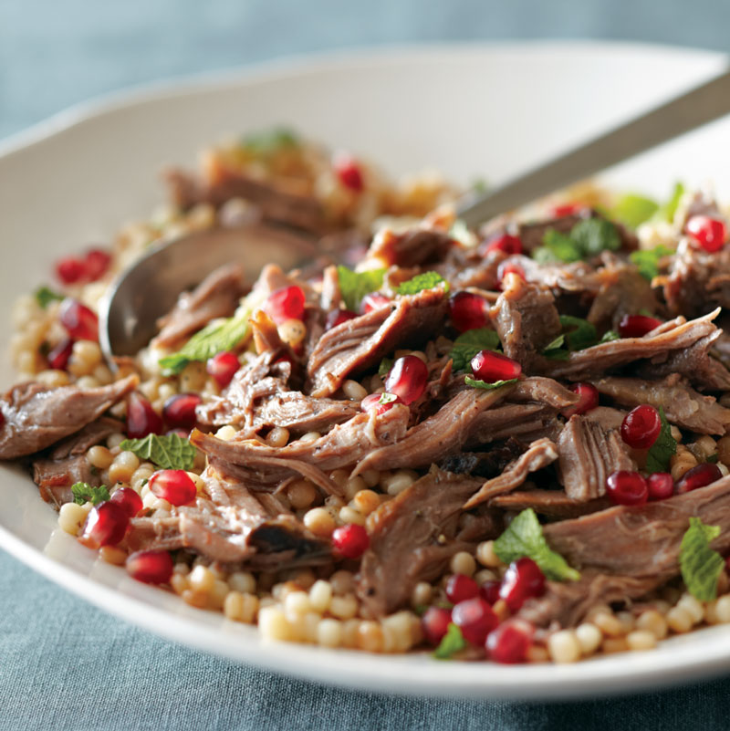 Slow roasted pulled lamb with orange and mint couscous and balsamic glaze The Meat Barn